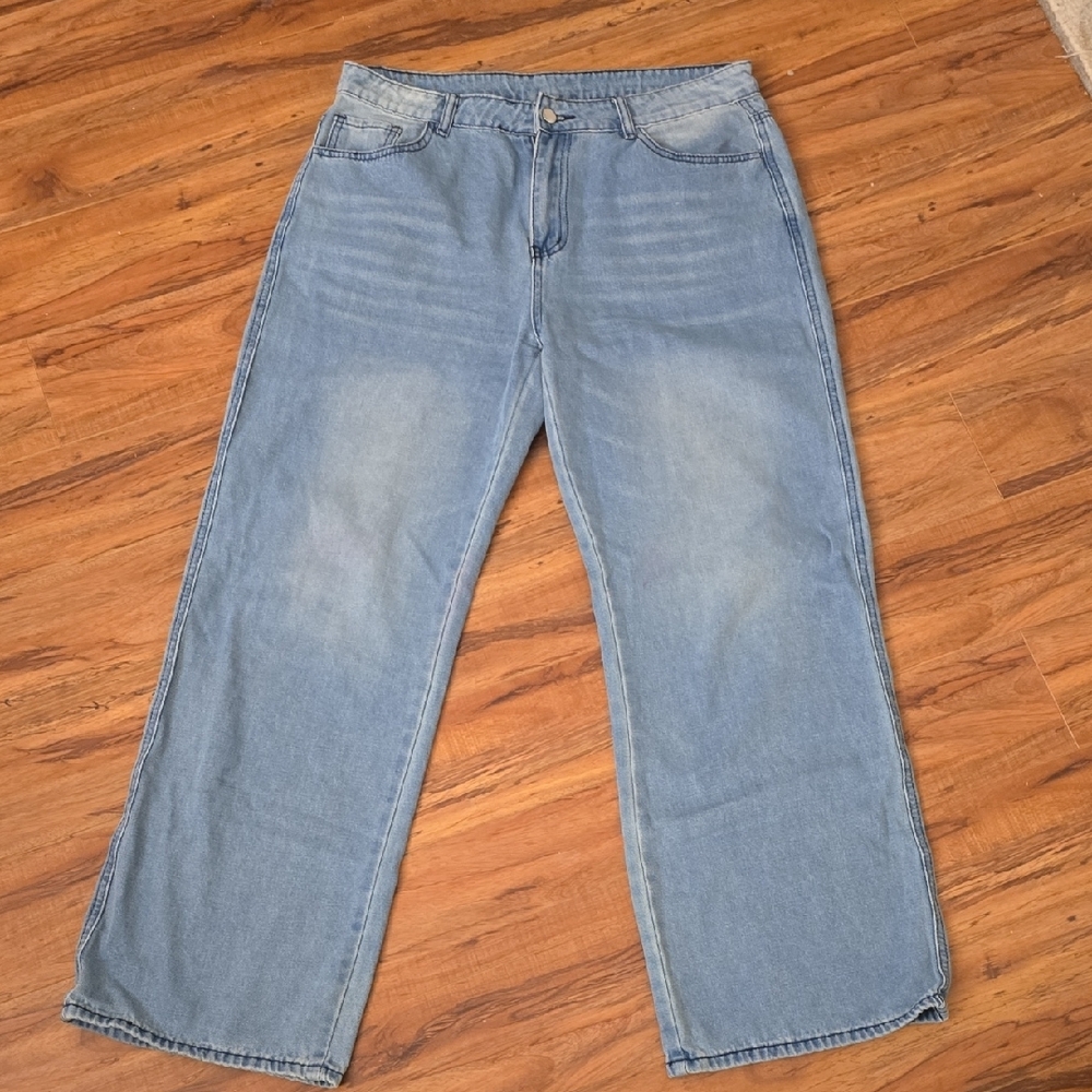 Womens Blue Denim Jeans Wide-Leg XL #2